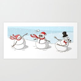 Snowman Snowball Fight Art Print