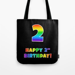 [ Thumbnail: HAPPY 2ND BIRTHDAY - Multicolored Rainbow Spectrum Gradient Tote Bag ]
