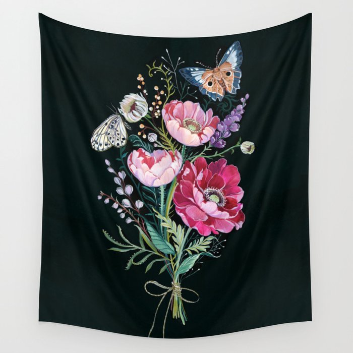 Butterfly Floral Bouquet Wall Tapestry