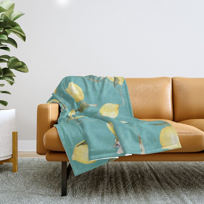Lemon,citrus,summer,watercolour pattern Throw Blanket