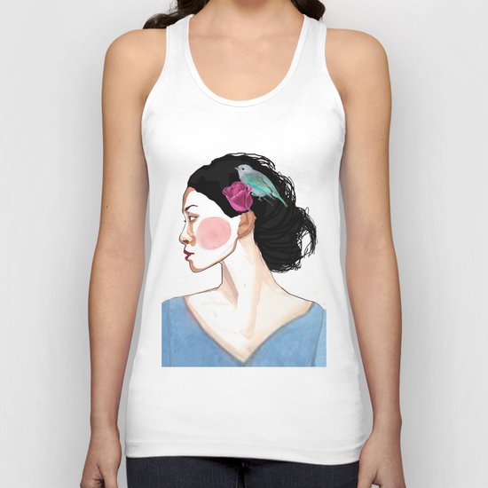 girl with tulip and bird Unisex Tank Top