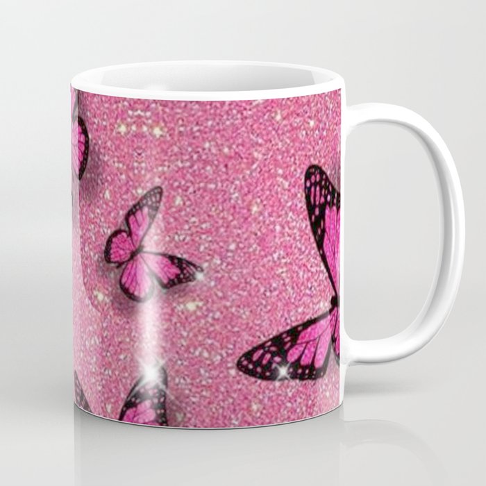Cute Pink Butterfly on Glitter Aesthetic Background Coffee Mug by Aesthetic  Wall Decor by SB Designs