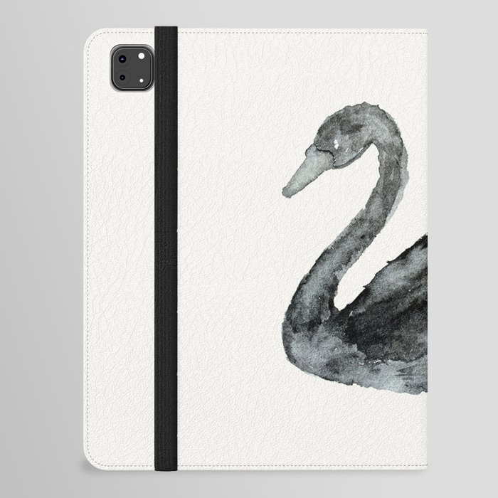 Elegant black white hand painted watercolor swan iPad Folio Case