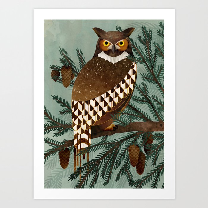 Horned Owl in the Pines Art Print