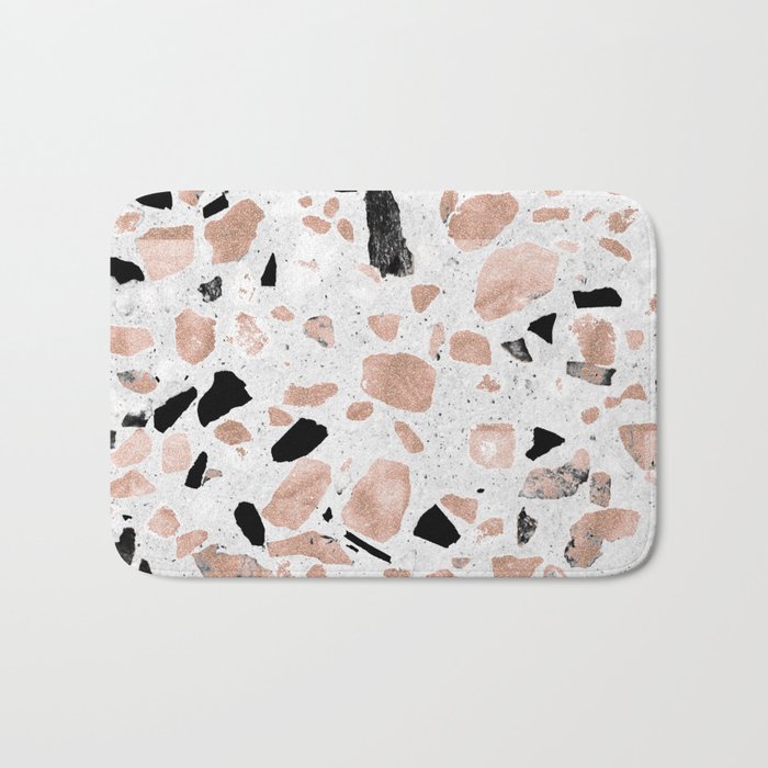 Classy rose gold vintage marble abstract terrazzo design Bath Mat