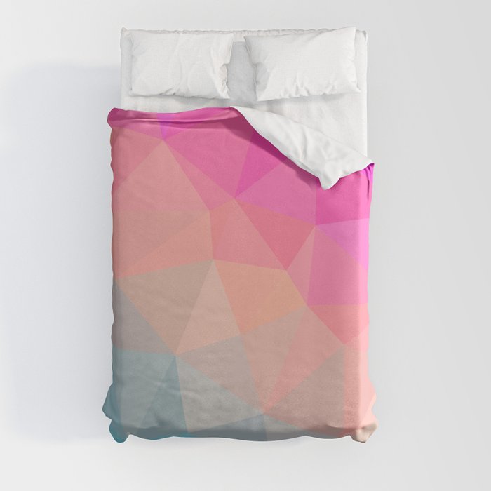 Dark Pink, Peach and Cyan Geometric Abstract Triangle Pattern Design  Duvet Cover