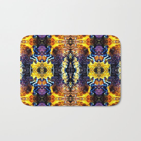 Mystic Yellow Blue Ornament Pattern Bath Mat
