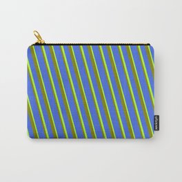 [ Thumbnail: Green, Royal Blue, and Light Green Colored Lines/Stripes Pattern Carry-All Pouch ]
