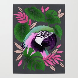 Pinky Green Parrot Monstera Poster