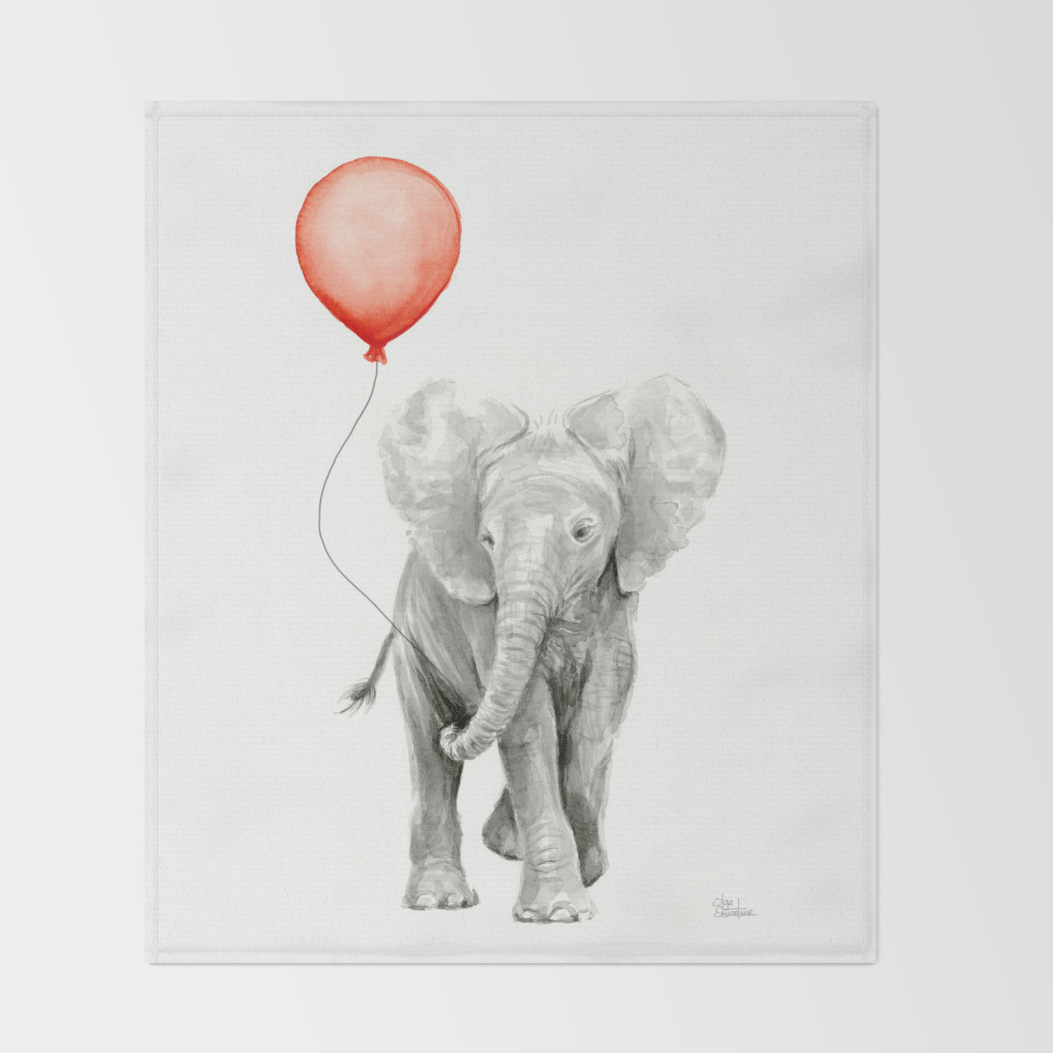 Baby Elephant Watercolor Red Balloon Nursery Decor Throw Blanket