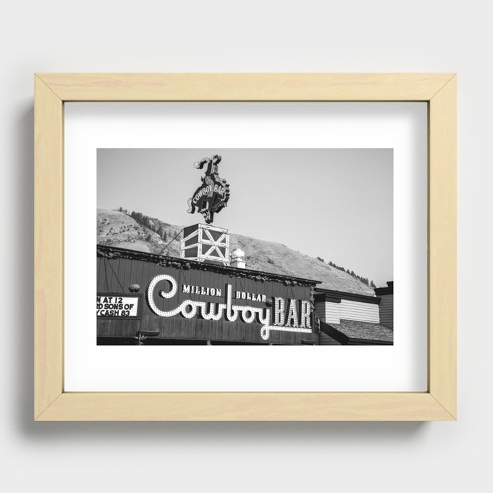 Iconic Western Cowboy Bar On The Jackson Hole Square - Black And White Recessed Framed Print