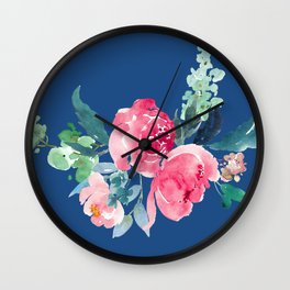 Blue and Pink Peony Watercolor Wall Clock