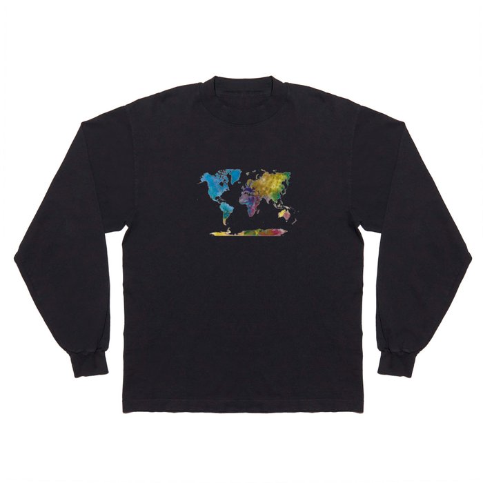 multicolored watercolor world map Long Sleeve T Shirt