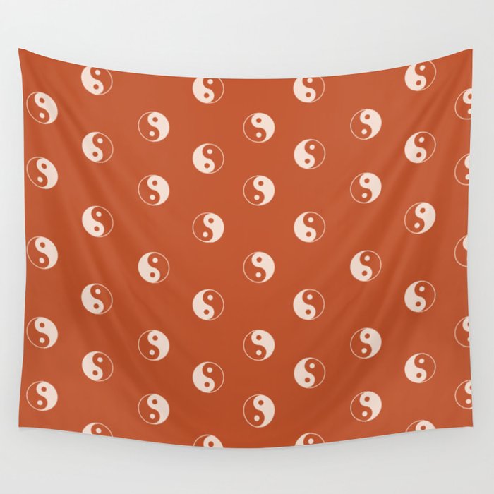 Ying Yang Muted Red Brick Tone Pattern Wall Tapestry