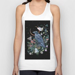 Moon Raven  Tank Top | Animal, Raven, Crow, Botanical, Flower, Painting, Bird, Garden, Moth, Night 