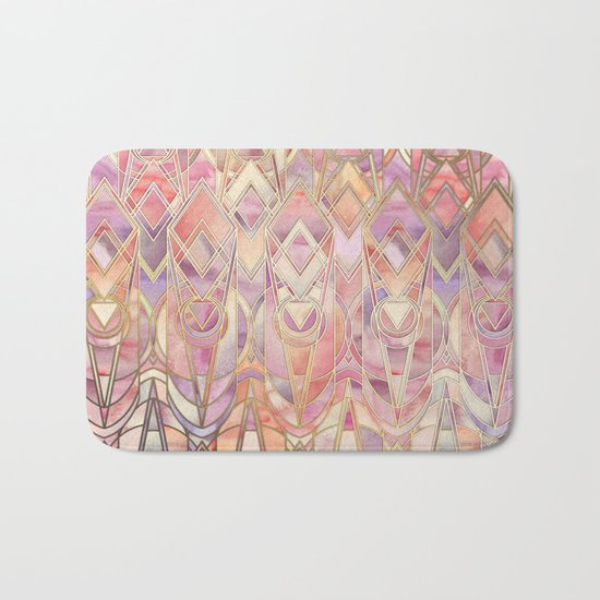 Glowing Coral and Amethyst Art Deco Pattern Bath Mat
