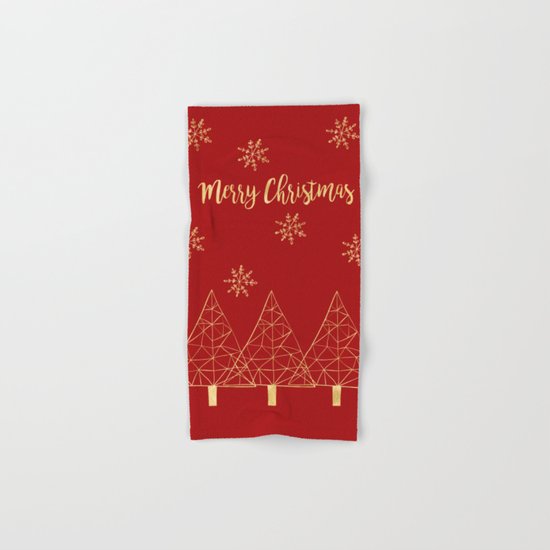 Merry Christmas Red and Gold Hand & Bath Towel
