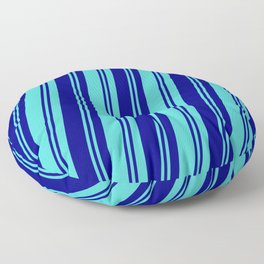 [ Thumbnail: Blue & Turquoise Colored Pattern of Stripes Floor Pillow ]