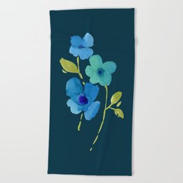 Blue Flowers With Turquoise Background Beach Towel
