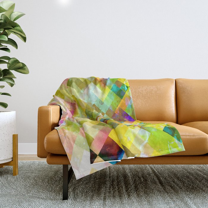 geometric pixel square pattern abstract background in green pink Throw Blanket