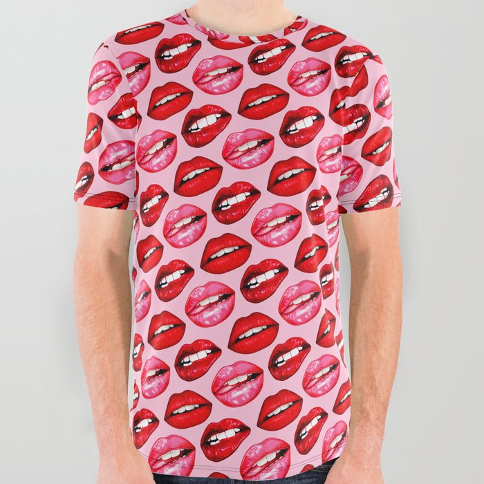 Lips Pattern - Pink All Over Graphic Tee