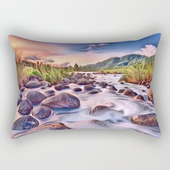 Gorgeous Epic River in Landscape with Rocks Rectangular Pillow