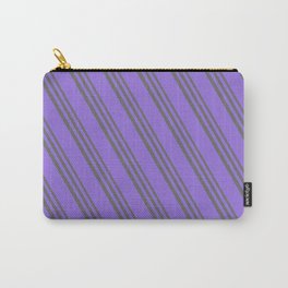 [ Thumbnail: Dim Gray & Purple Colored Stripes/Lines Pattern Carry-All Pouch ]