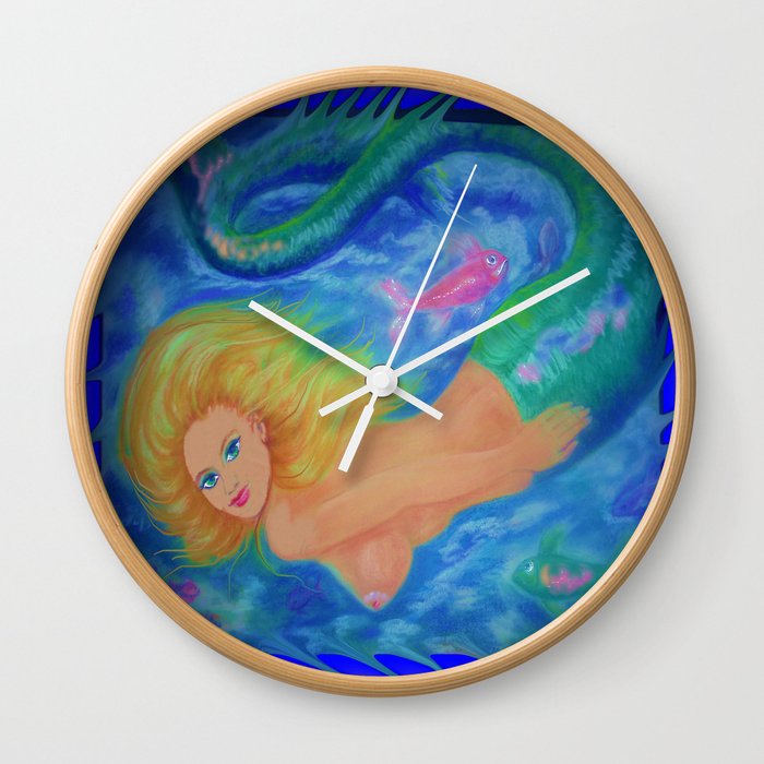 Nude blond mermaid swimming  Wall Clock