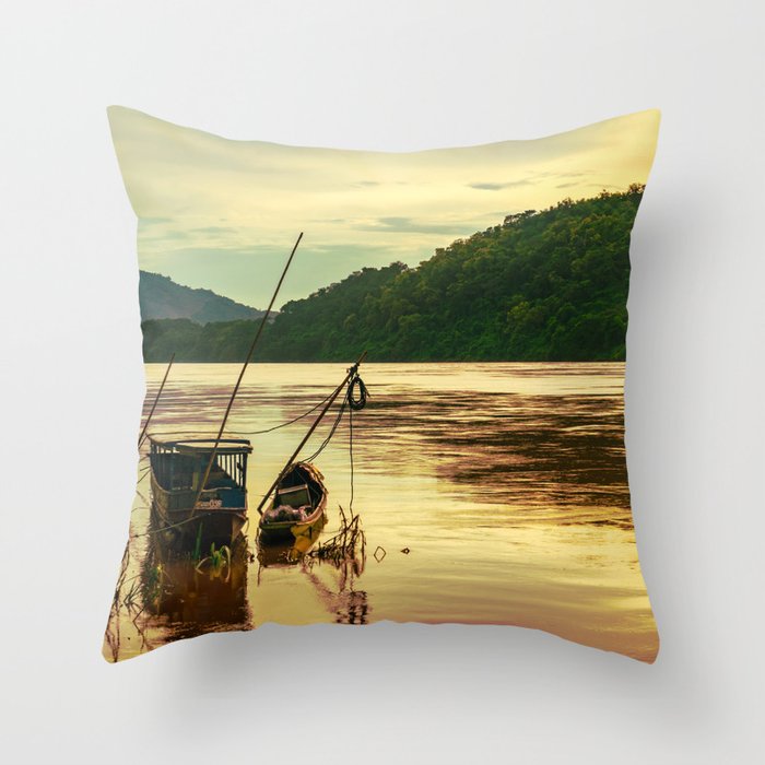 Sunset over the Mekong River Throw Pillow
