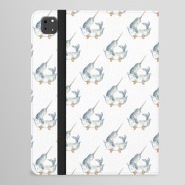  Narwhal whale taking bath watercolor iPad Folio Case