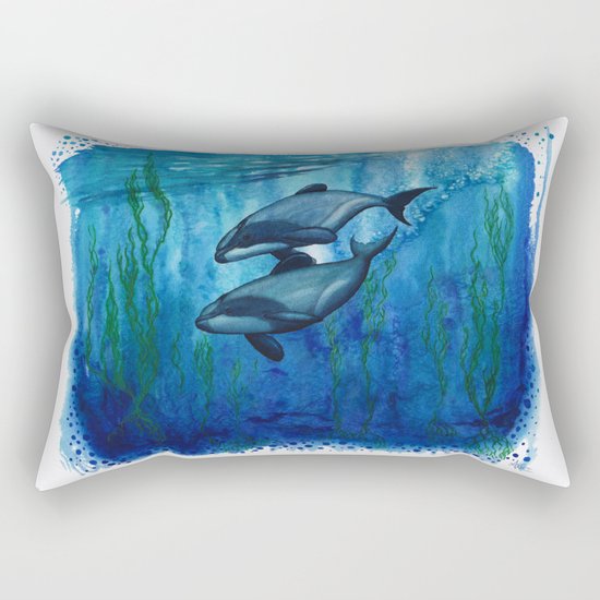 "Maui's Magic" by Amber Marine ~ (Maui's Dolphins) Watercolor Painting, (c) 2016 Rectangular Pillow
