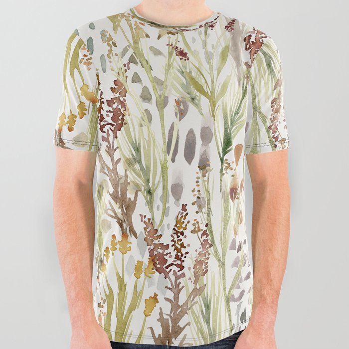 Watercolor Wildflowers and Weeds All Over Graphic Tee