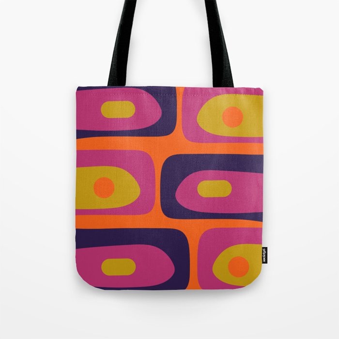 Mid-Century Modern Piquet Colorful Retro Abstract Orange Lime Avocado Blue Magenta Tote Bag