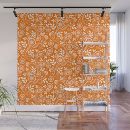 Orange And White Eastern Floral Pattern Wall Mural