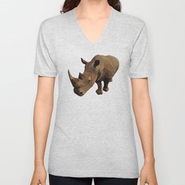 Minimal Wild White Rhino V Neck T Shirt