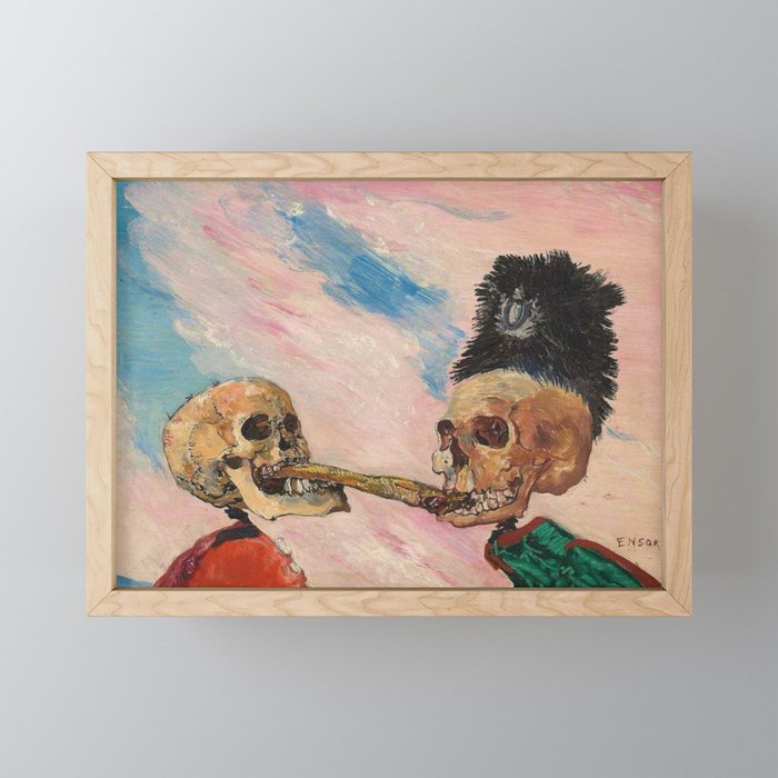 Skeletons Fighting portrait painting by James Ensor Framed Mini Art Print