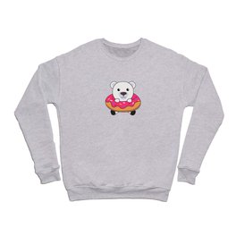 Cute Polar Bear Funny Animals In Donut Pink Crewneck Sweatshirt