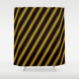 [ Thumbnail: Black & Dark Goldenrod Colored Lines Pattern Shower Curtain ]
