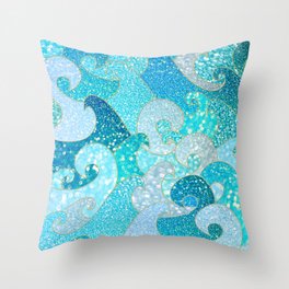 Mermaid Waves And Sea Faux Glitter - Sun Light Over The Ocean Throw Pillow