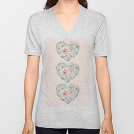 Three Hearts Cactus Rose V Neck T Shirt