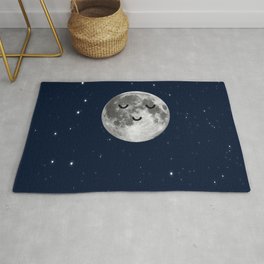 Peaceful Happy Moon in Space Midnight Stars  Area & Throw Rug
