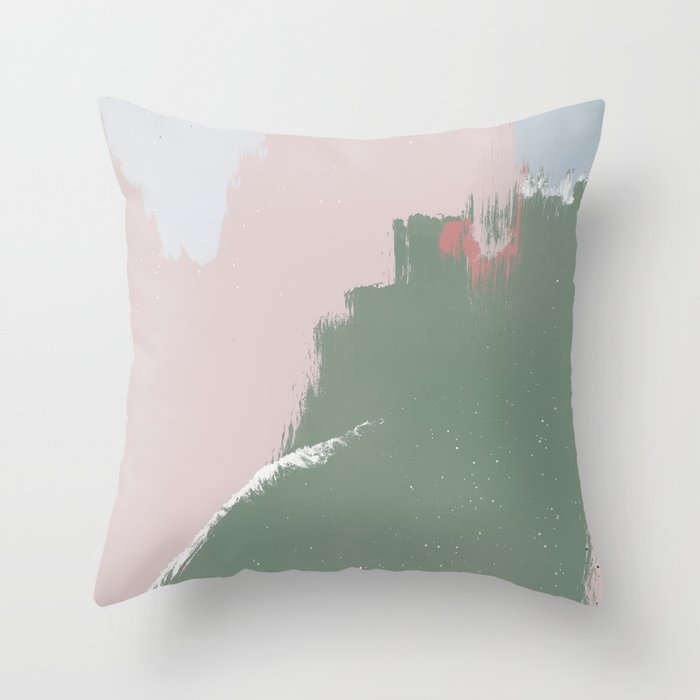 Sage Green & Blush Pink Abstract Painting Throw Pillow