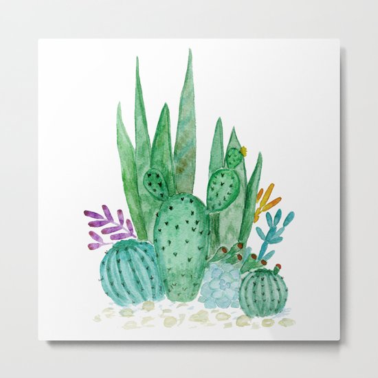 Cacti and succulents . Watercolor . Metal Print