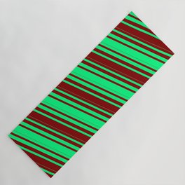 [ Thumbnail: Green & Maroon Colored Striped/Lined Pattern Yoga Mat ]