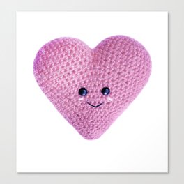 Cute Pink Crochet Heart Plush Canvas Print