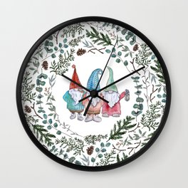 Christmas Gnome Greenery Circle Wall Clock