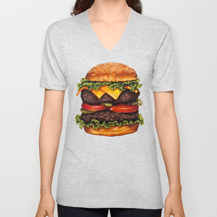 Cheeseburger - Double V Neck T Shirt