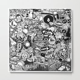 Detroit, Michigan Smorgasboard Metal Print | Black and White, Illustration, Pop Art, Collage 