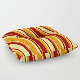 [ Thumbnail: Tan, Dark Orange, and Dark Red Colored Lined Pattern Floor Pillow ]