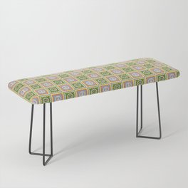 Funky Checkered Smileys and Peace Symbol Pattern \\ Multicolor Bench